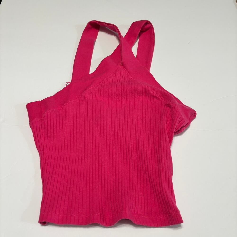 ZARA Pink Ribbed Halter Crop Top Womens L Stretch Knit Sleeveless NWT - Picture 1 of 5